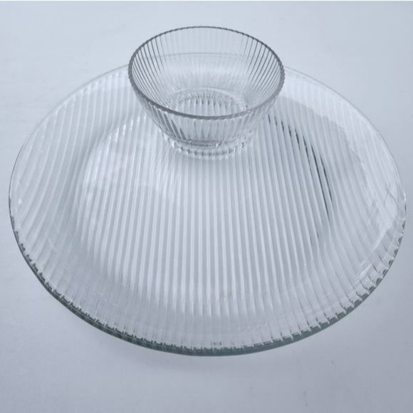 Vintage Anchor Hocking Entertainers Ribbed Glass Relish Chip And Dip Set 2 pcs - Picture 2 of 14